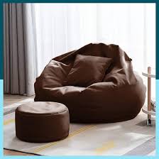 Leather 3Xl Bean Bag With Footrest Cushion Brown