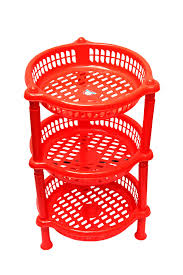 Avishi Plastic Rack Kitchen Fruit And Vegetable Round Basket Stand Red
