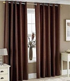 Brown Color Plain Curtains For Bedroom 6 Feet 2 Pieces