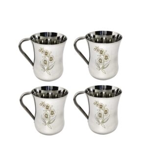 Stainless Steel Flower Printed Tea Cup Pack Of 4