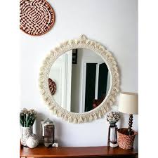 Round Decorative Wall Mirror With Macrame Frame