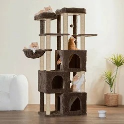 Fur Lovers Multilevel Fur Fabric Cat Tree Multiple Condos Size 28 X 19 X 66 Inches Brown Fur 89