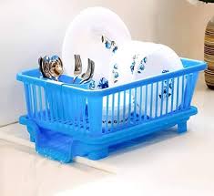 Blue Color Polypropylene Drainer Dish Rack Kitchen Utensils Organizer Drying Basket