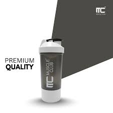 Muscle Club Shaker Bottle With Blender Ball Black Colour 500Ml