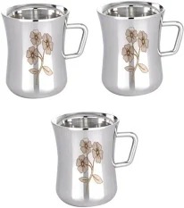 Stainless Steel Flower Printed Tea Cup Pack Of 3