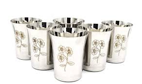Stainless Steel Flower Printed Glass Pack Of 6