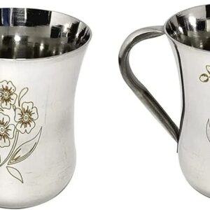 Stainless Steel Flower Printed Tea Cup Pack Of 2