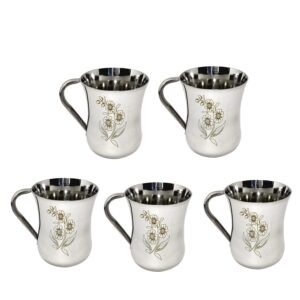 Stainless Steel Flower Printed Tea Cup Pack Of 5