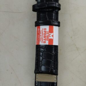 Black Crocodile Pattern Leather Strap For Watch 22Mm