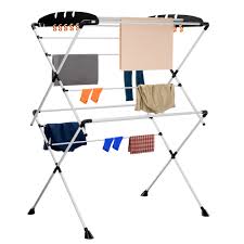 Kuber Industries Metal Cloth Stand For Drying Clothes Foldable Black White Colour