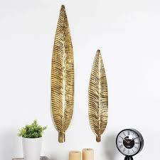 Long Metallic Antique Leaf Metal Wall Art Decor Set Of 2