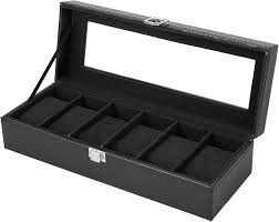 Watch Organizer 6 Slot Watch Box Pu Leather Black