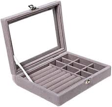 Jewellery Storage Case With Glass Lids For Women Grey