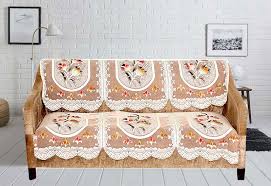 Homegrown Polyester Cotton Floral Net Fabric 3 Seater Sofa Cover Orange Color