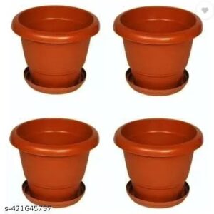 Red Plant Pot With Plates Set Of 4