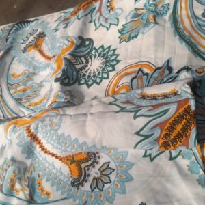 Printed Double Bedsheet With 2 Yellow Cover Set Off White Blue