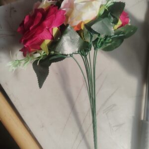 Pink White Rose Artificial Flower Bunch