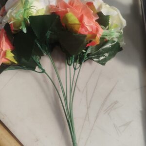 Peach White Rose Artificial Flower Bunch