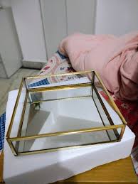 Et Expotrends Square Glass Mirror Tray With Brass Rim Mirror Base Vanity Tray For Home Decor