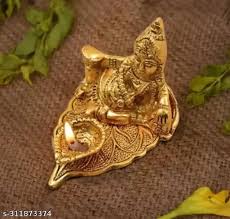 Metal Leaf Kuber With Diya For Home Decor Gift And Puja Idol Aluminium Table Diya Height 2Point5 Inch