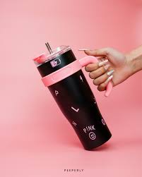 Stainless Steel 1200 Ml Tumbler With Straw And Handle Pink And Black