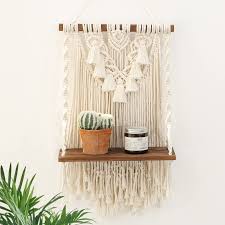 Single Tier Macrame Boho Wall Hanging Shelf Handmade Bohemian
