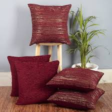 Sofa Pillow Cover Maroon Color Set Of 5