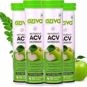 Oziva Acv Moringa Control Cravings I Apple Cider Vinegar Green Apple Pack Of 4 15 Tablets