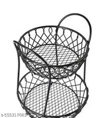 2Tier Black Metal Fruit Basket For Kitchen And Dining Stylish Storage Stand By Valley Collections House