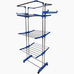 Tnc Cloth Drying Rack Stand Blue 2 Pole 3 Tier Laundry Rack Wings Drying Stand Wheels Indoor Outdoor Use