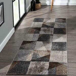 Obsessions Geometric 2 Point 5X5 Feet L Brown And Cream Bedside Runner Living Bedroom