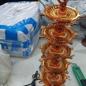 Rajshri Gold Color 4 Layer Electric Gold Diya With Rice Light Lamp Point Deep Diya For Puja Mandir Pooja Deepawali Diwali Navratri Dussehra