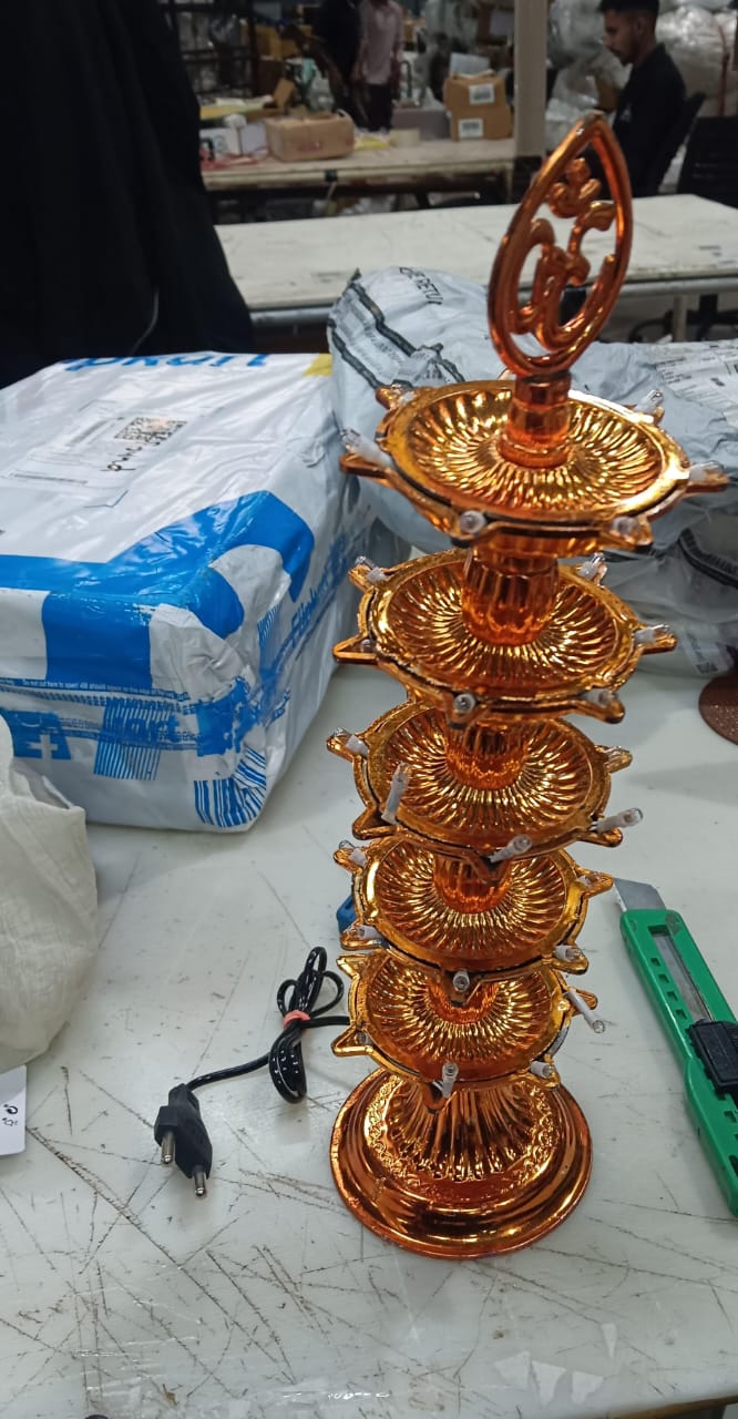 Rajshri Gold Color 4 Layer Electric Gold Diya With Rice Light Lamp Point Deep Diya For Puja Mandir Pooja Deepawali Diwali Navratri Dussehra