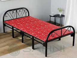 Sahni Foldable Furniture Iron Single Folding Bed Red Colour