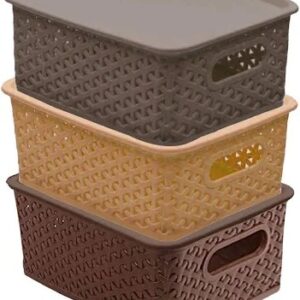 Multipurpose Solitaire Storage Basket With Lid Pack Of 3