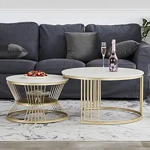Handy Twist Round Coffee Table Set Of 2 Modern Couch Table Table Living Room Gold White Colour