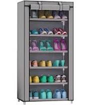 Grey Shoe Rack Plastic 6 Shelves Zip Door Cover Side Pockets