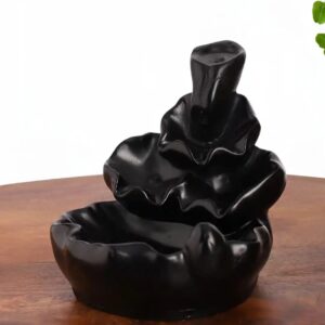 Lotus Design Backflow Smoke Fountain Black Polyresin Matte Prayer Room Fountain