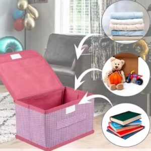 Non Woven Zig Zag Storage With Lid Handle Wardrobe Pink Printed