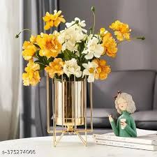 Gold Pillar Flower Vase With Removable Glass Model For Pot