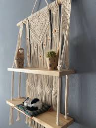Macrame Wall Hanging Shelf Macrame Modern Woven Wooden