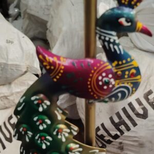 Desert Art Metal Hand Painted Decorative Peacock Tealight Showpiece In Multicolor