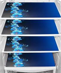 Blue Color Printed Fridge Mat Refrigerator Mat Set Of 4