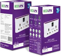 Ecolink Secure 4 Way 6A Universal plug Adapter Extension Box Pack Of 2