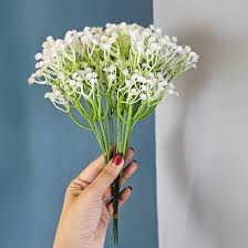 Artificial Bouquet Of BabyS Breath Flowers Green And White Colour Pack Of 3