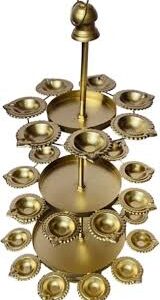 Deco Art Corp Urli Diya Stand 3 Layer For Diwali Decoration Urli Bowl 32Cm Iron Gold