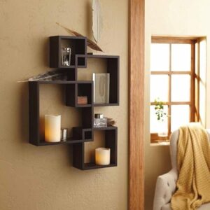 Shelving Solution Intersecting Squares Floating Shelf 2 Led Candles Green Colour