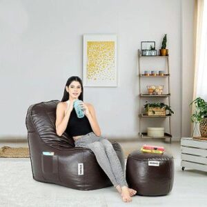 Solimo Lounger Leatherette Bean Bag Without Footrest Brown Colour