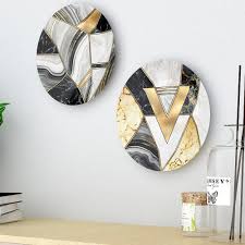 Woodhang Luxury Ceramic Wall Plates With Marble Texture Wall Hanging Set 2