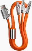 Life Like 3 In 1 Cable 1 Point 2 M Zinc Alloy 3 In 1 120W Fast Charging Cable Compatible Mobiles Orange